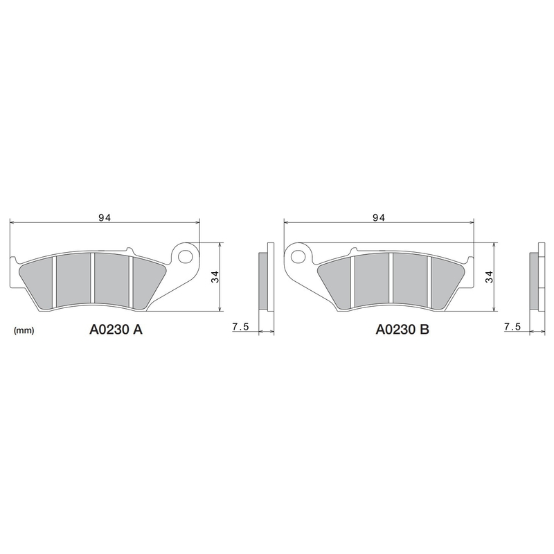 NISSIN Bremsbeläge, halbmetallische Mischung, 94 x 34 x 7,5 mm, 2 Stück