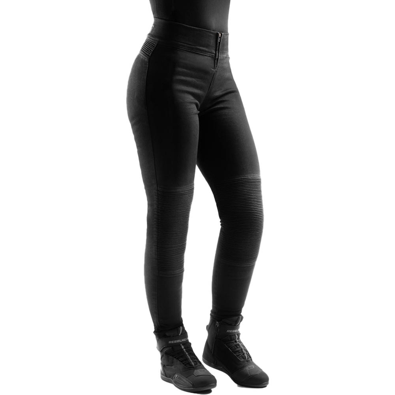 Schwarze, knöchellange Motorradleggings für Damen von Rebelhorn Chica