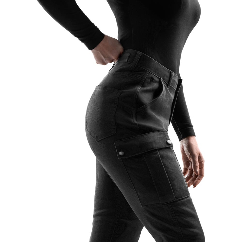 Rebelhorn Faster Damen-Motorradjeans, knöchellang, schwarz