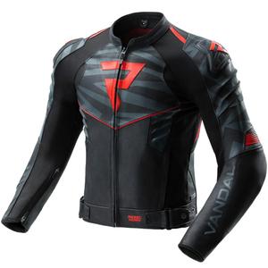 Rebelhorn Vandal 2 Leder-Motorradjacke, schwarz-grau-fluoreszierend rot