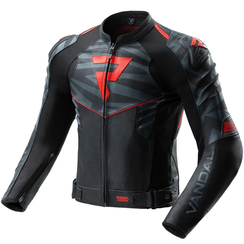 Rebelhorn Vandal 2 Leder-Motorradjacke, schwarz-grau-fluoreszierend rot