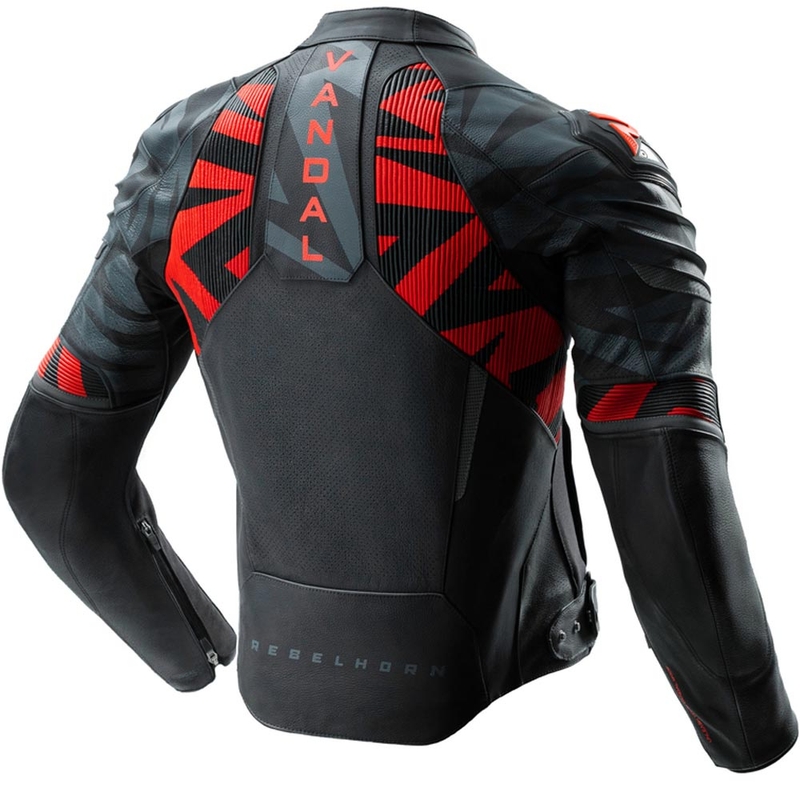 Rebelhorn Vandal 2 Leder-Motorradjacke, schwarz-grau-fluoreszierend rot