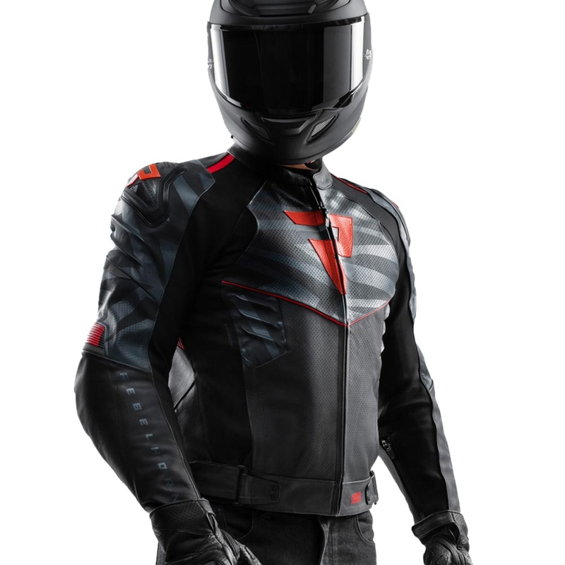Rebelhorn Vandal 2 Leder-Motorradjacke, schwarz-grau-fluoreszierend rot