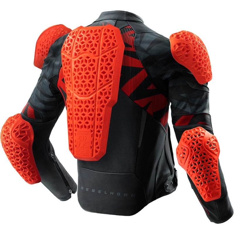 Rebelhorn Vandal 2 Leder-Motorradjacke, schwarz-grau-fluoreszierend rot