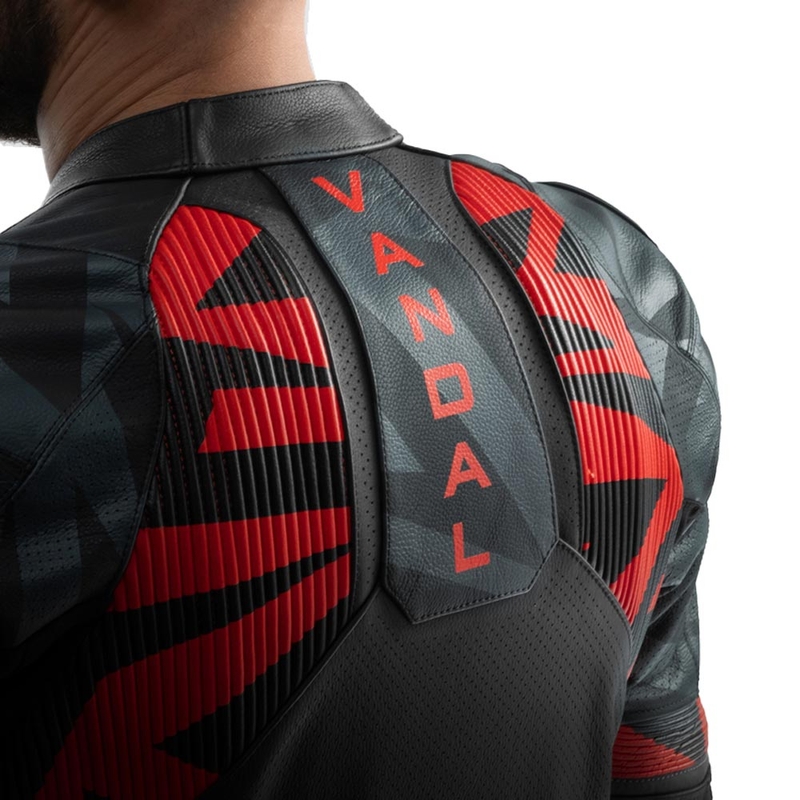 Rebelhorn Vandal 2 Leder-Motorradjacke, schwarz-grau-fluoreszierend rot