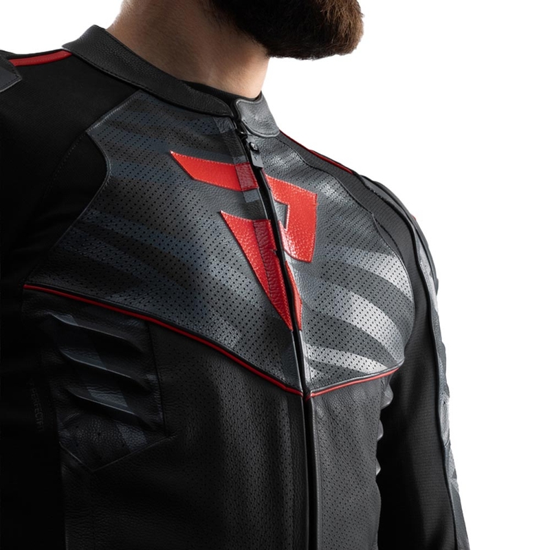 Rebelhorn Vandal 2 Leder-Motorradjacke, schwarz-grau-fluoreszierend rot