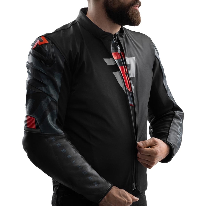 Rebelhorn Vandal 2 Leder-Motorradjacke, schwarz-grau-fluoreszierend rot