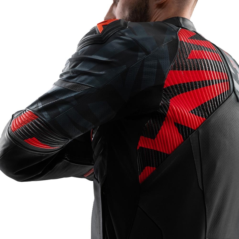 Rebelhorn Vandal 2 Leder-Motorradjacke, schwarz-grau-fluoreszierend rot