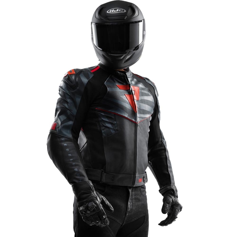 Rebelhorn Vandal 2 Leder-Motorradjacke, schwarz-grau-fluoreszierend rot
