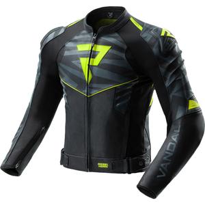 Rebelhorn Vandal 2 Leder-Motorradjacke, schwarz-grau-fluoreszierend gelb