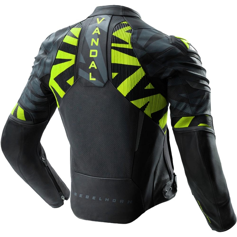 Rebelhorn Vandal 2 Leder-Motorradjacke, schwarz-grau-fluoreszierend gelb