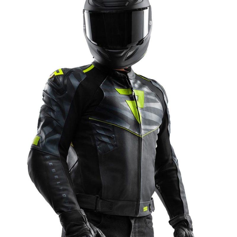 Rebelhorn Vandal 2 Leder-Motorradjacke, schwarz-grau-fluoreszierend gelb