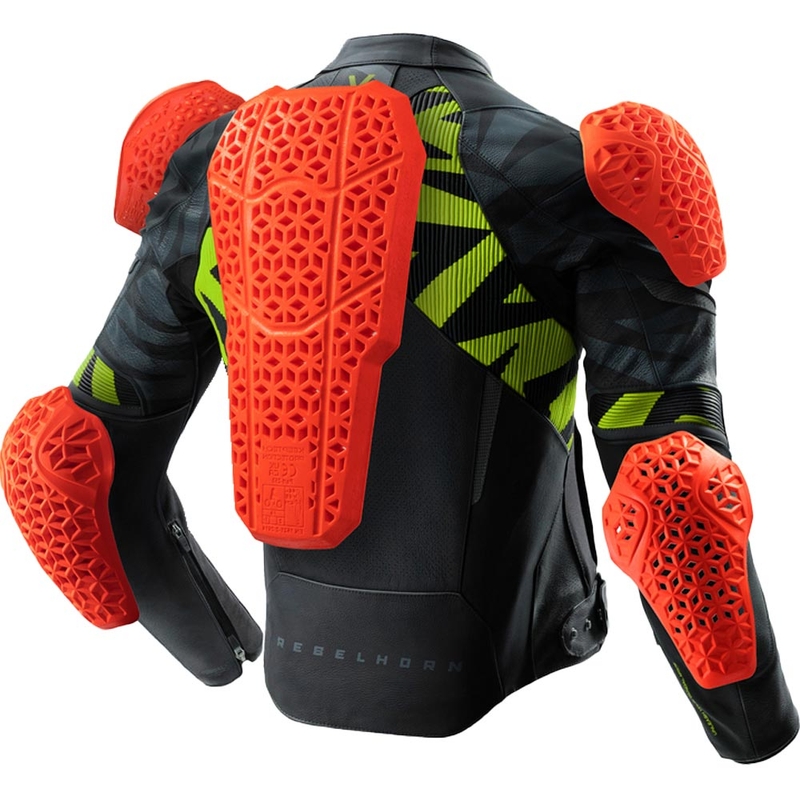 Rebelhorn Vandal 2 Leder-Motorradjacke, schwarz-grau-fluoreszierend gelb