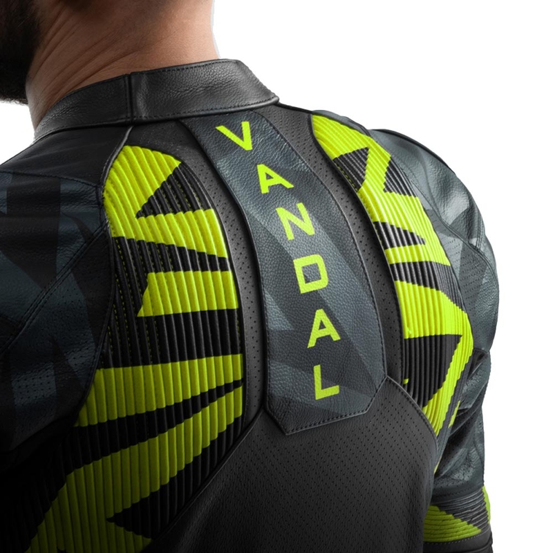 Rebelhorn Vandal 2 Leder-Motorradjacke, schwarz-grau-fluoreszierend gelb