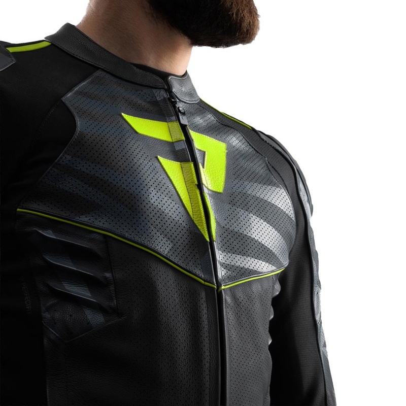 Rebelhorn Vandal 2 Leder-Motorradjacke, schwarz-grau-fluoreszierend gelb