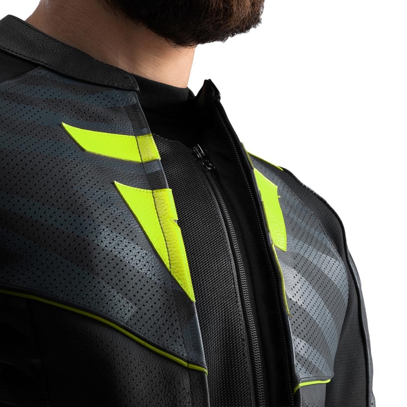 Rebelhorn Vandal 2 Leder-Motorradjacke, schwarz-grau-fluoreszierend gelb
