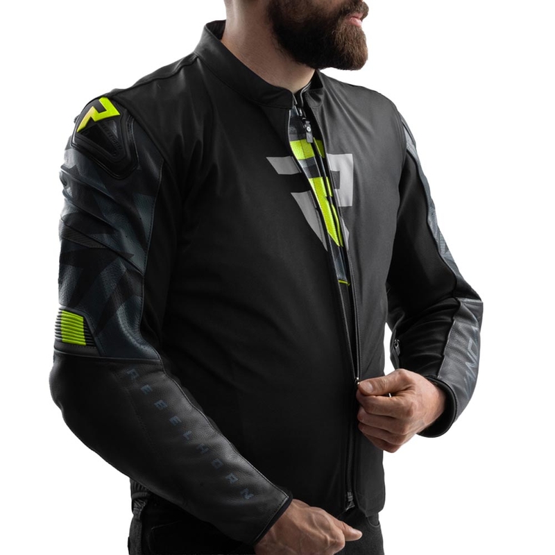 Rebelhorn Vandal 2 Leder-Motorradjacke, schwarz-grau-fluoreszierend gelb