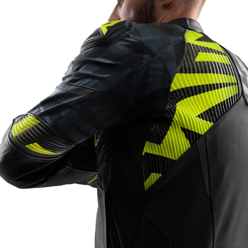 Rebelhorn Vandal 2 Leder-Motorradjacke, schwarz-grau-fluoreszierend gelb