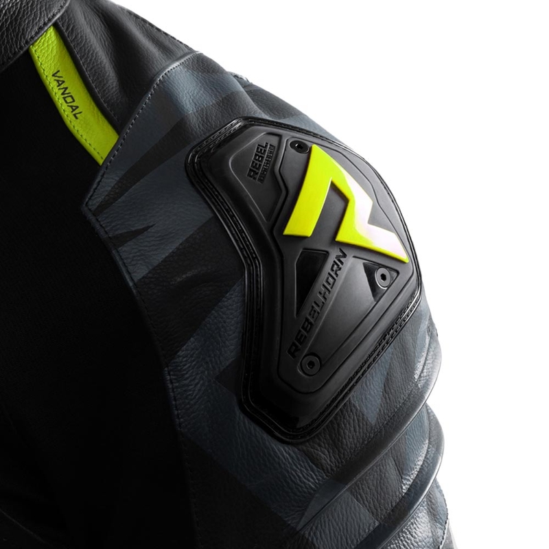 Rebelhorn Vandal 2 Leder-Motorradjacke, schwarz-grau-fluoreszierend gelb