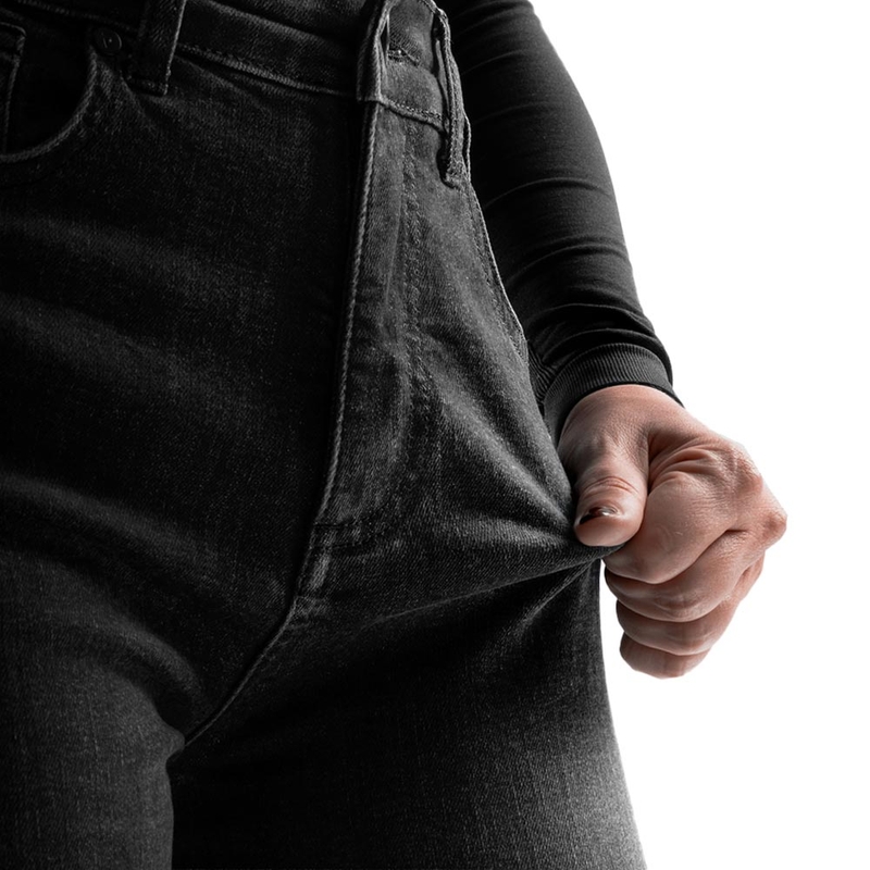 Rebelhorn Classic Monolayer Damen-Motorradjeans mit verlängertem Bund, gewaschenes Schwarz