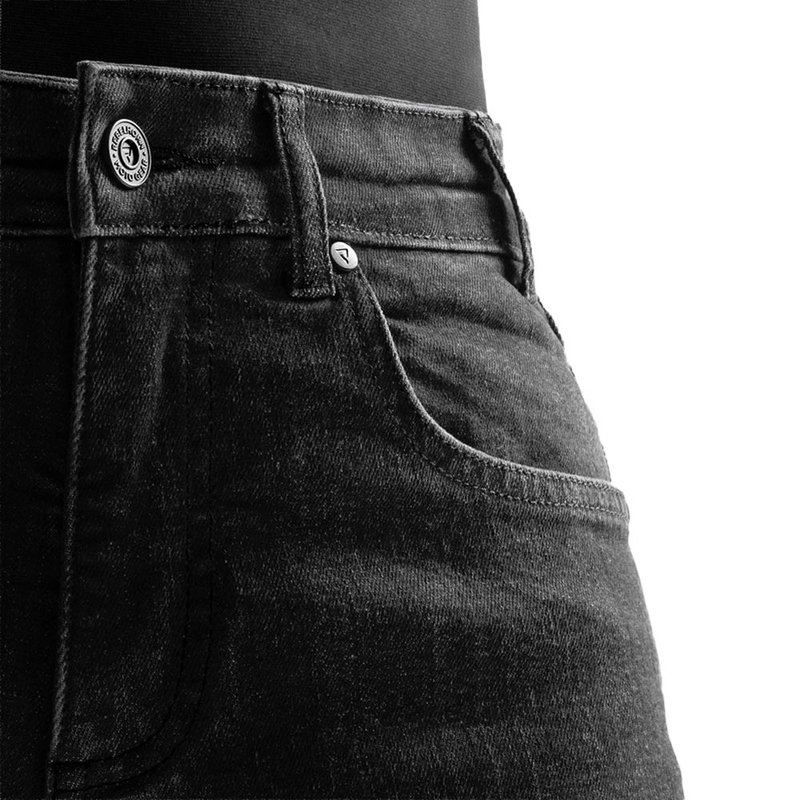 Rebelhorn Classic Monolayer Damen-Motorradjeans mit verlängertem Bund, gewaschenes Schwarz