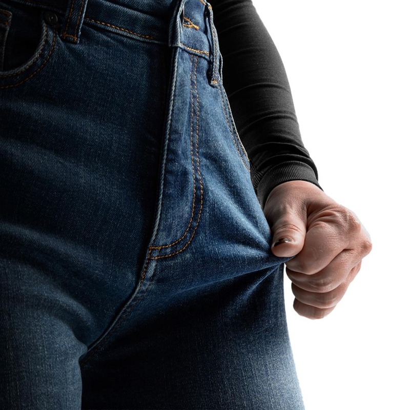 Rebelhorn Classic Monolayer Damen-Motorradjeans in Cropped-Länge, gewaschenes Blau