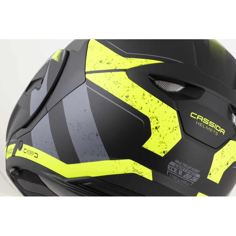 Cassida MultiFlip Korp Klapphelm für Motorräder, matt schwarz-fluoreszierend gelb-grau