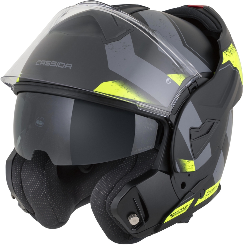 Cassida MultiFlip Korp Klapphelm für Motorräder, matt schwarz-fluoreszierend gelb-grau