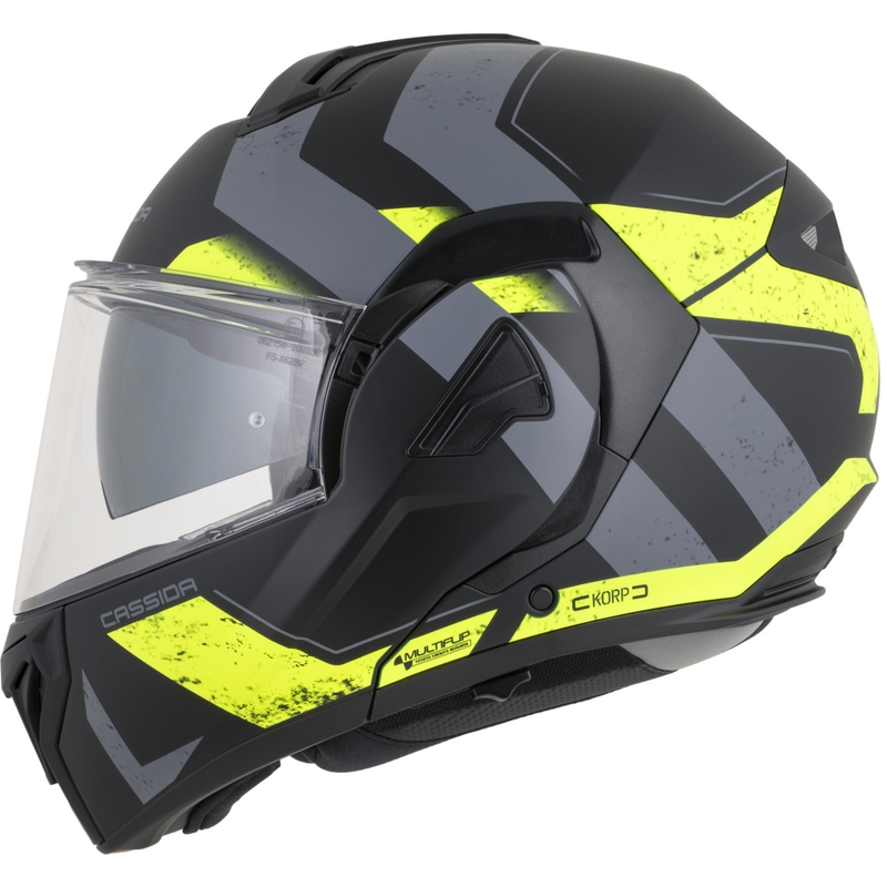 Cassida MultiFlip Korp Klapphelm für Motorräder, matt schwarz-fluoreszierend gelb-grau