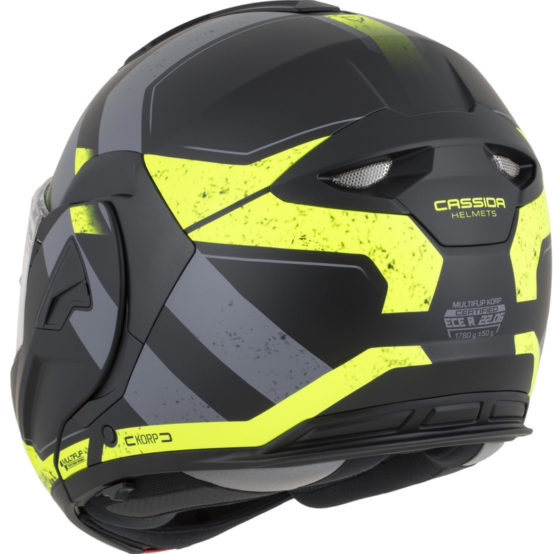 Cassida MultiFlip Korp Klapphelm für Motorräder, matt schwarz-fluoreszierend gelb-grau