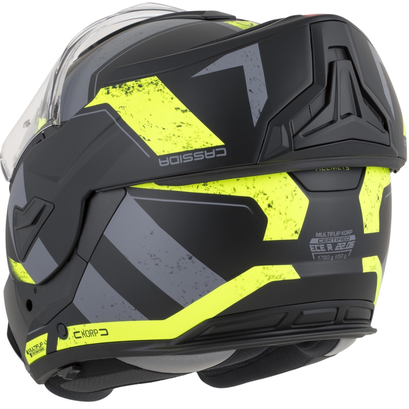 Cassida MultiFlip Korp Klapphelm für Motorräder, matt schwarz-fluoreszierend gelb-grau