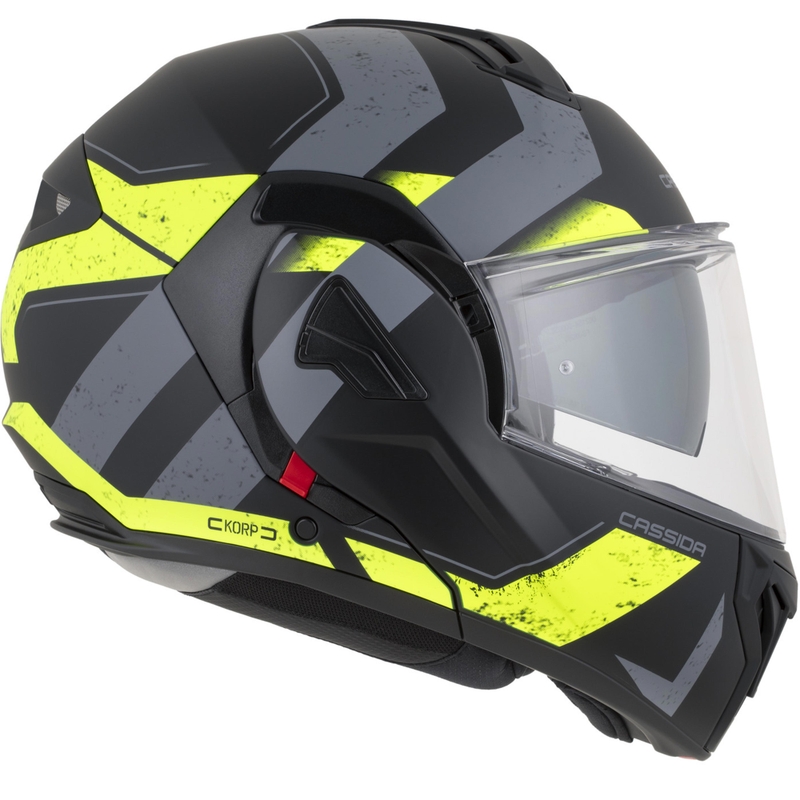Cassida MultiFlip Korp Klapphelm für Motorräder, matt schwarz-fluoreszierend gelb-grau