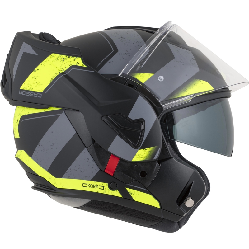 Cassida MultiFlip Korp Klapphelm für Motorräder, matt schwarz-fluoreszierend gelb-grau
