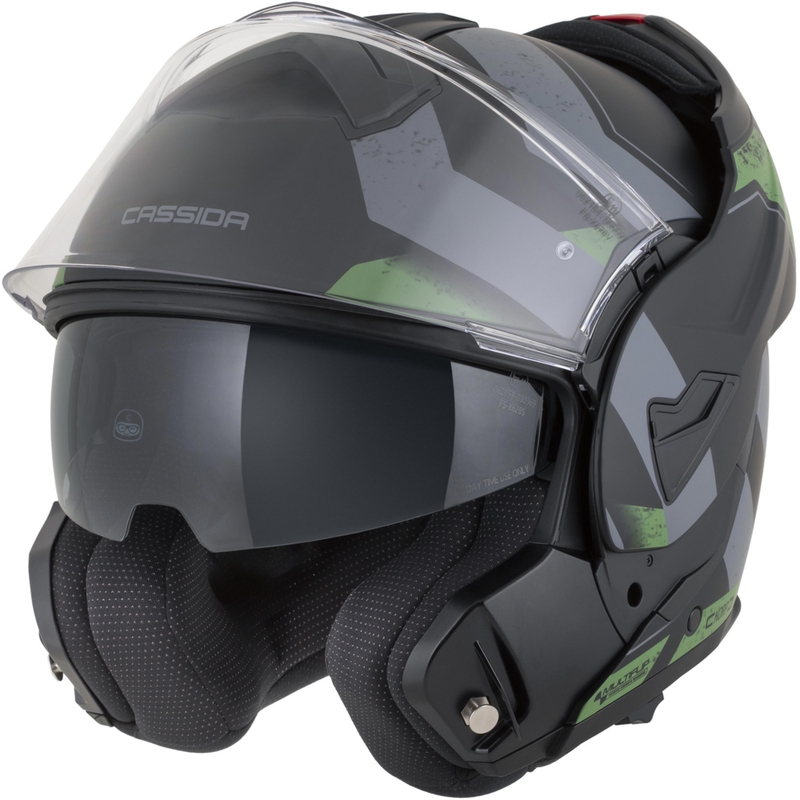 Cassida MultiFlip Korp Klapphelm für Motorräder, matt schwarz-grün-grau