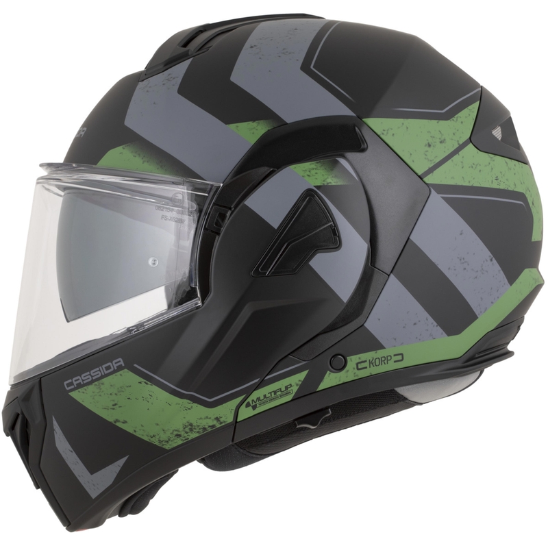 Cassida MultiFlip Korp Klapphelm für Motorräder, matt schwarz-grün-grau