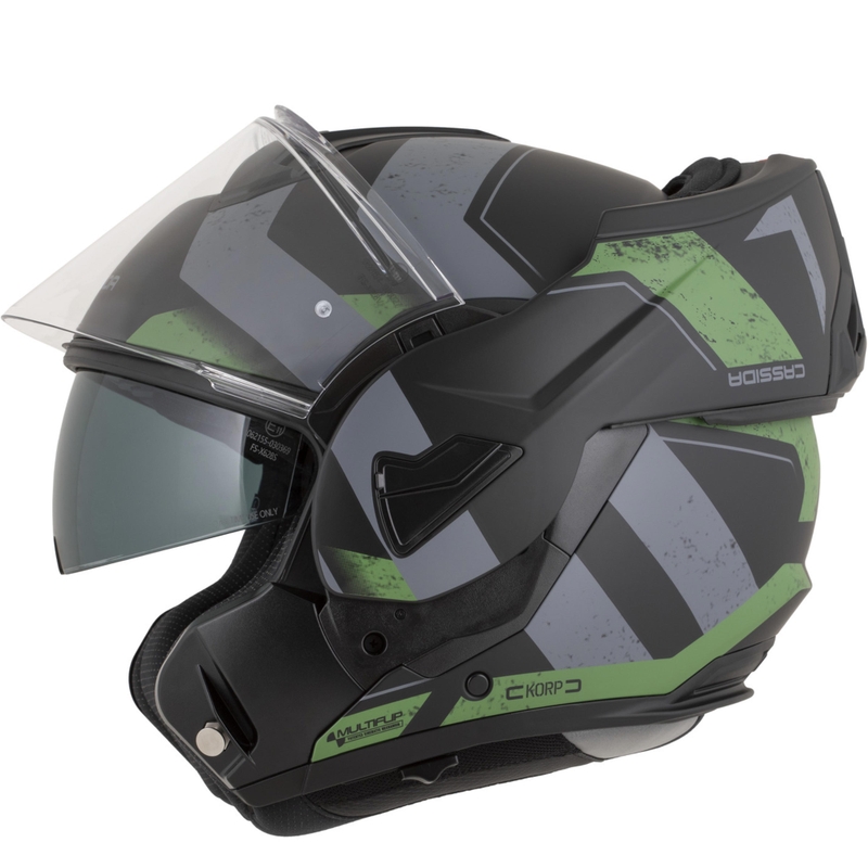 Cassida MultiFlip Korp Klapphelm für Motorräder, matt schwarz-grün-grau