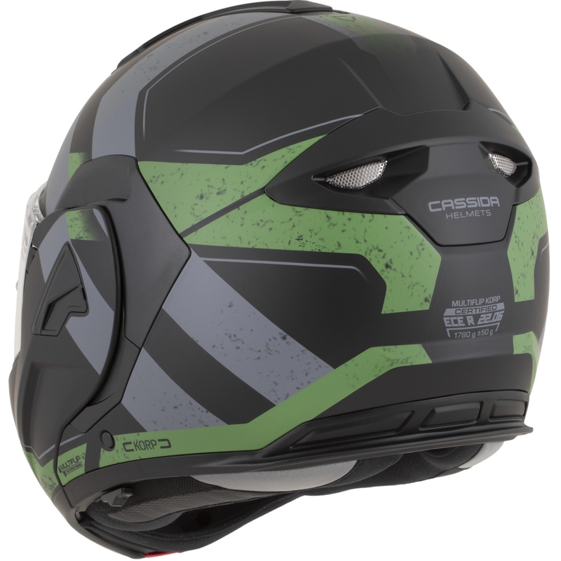 Cassida MultiFlip Korp Klapphelm für Motorräder, matt schwarz-grün-grau