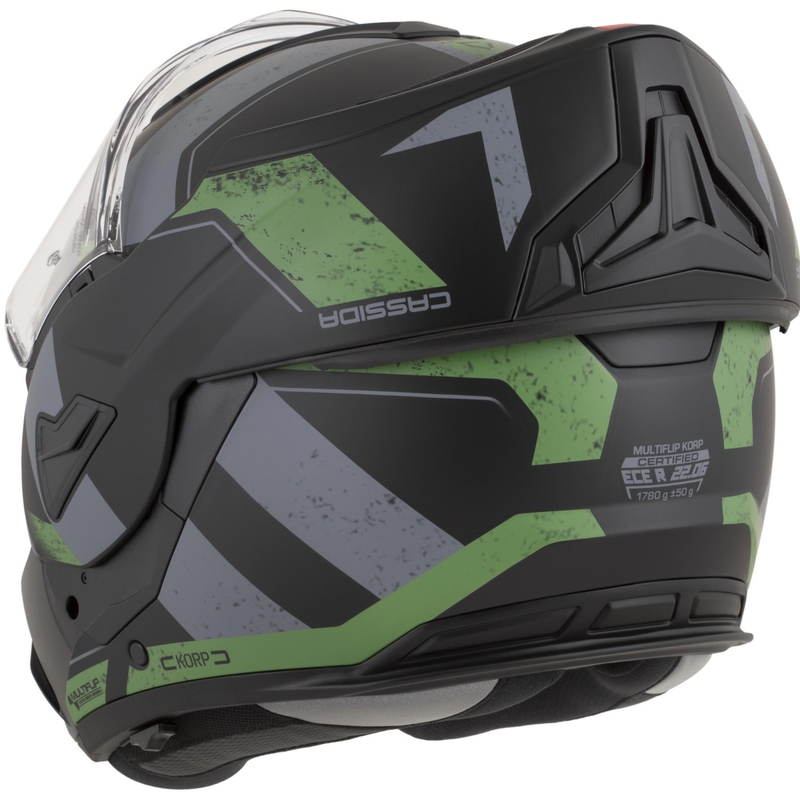 Cassida MultiFlip Korp Klapphelm für Motorräder, matt schwarz-grün-grau