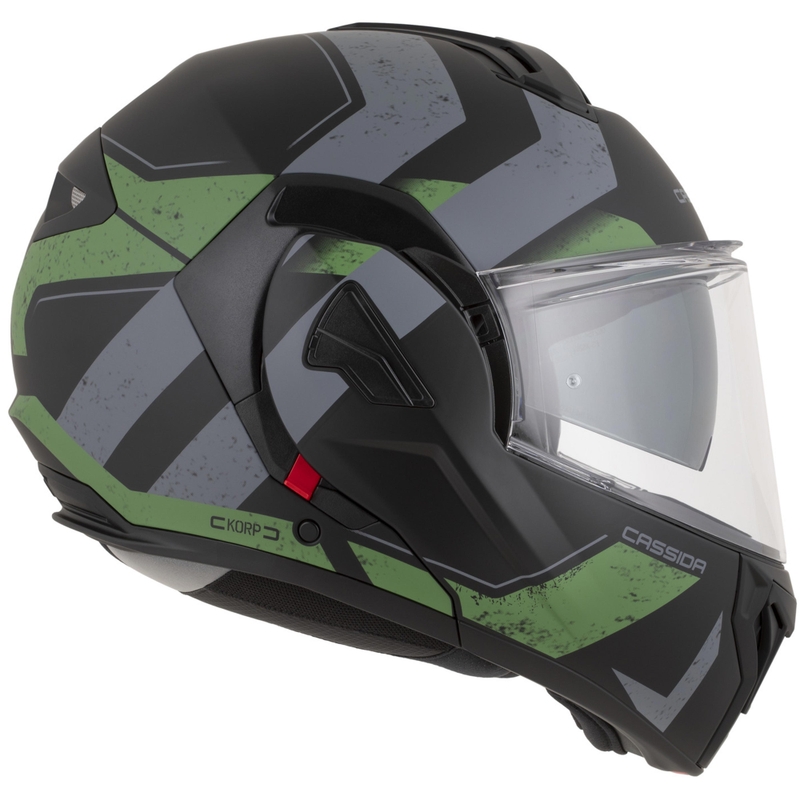 Cassida MultiFlip Korp Klapphelm für Motorräder, matt schwarz-grün-grau