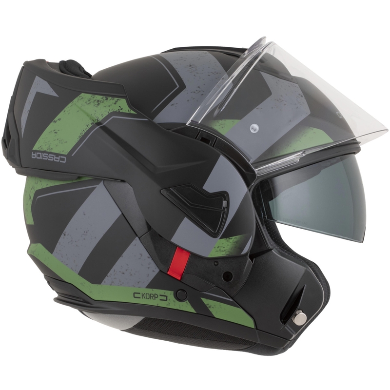 Cassida MultiFlip Korp Klapphelm für Motorräder, matt schwarz-grün-grau