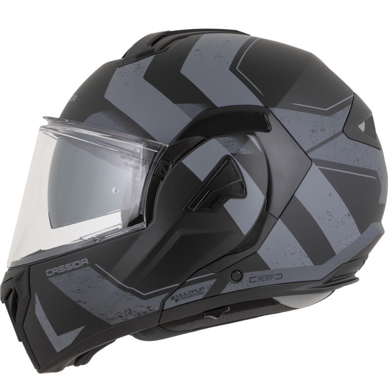Cassida MultiFlip Korp Klapphelm für Motorräder, matt schwarz-dunkelgrau-grau