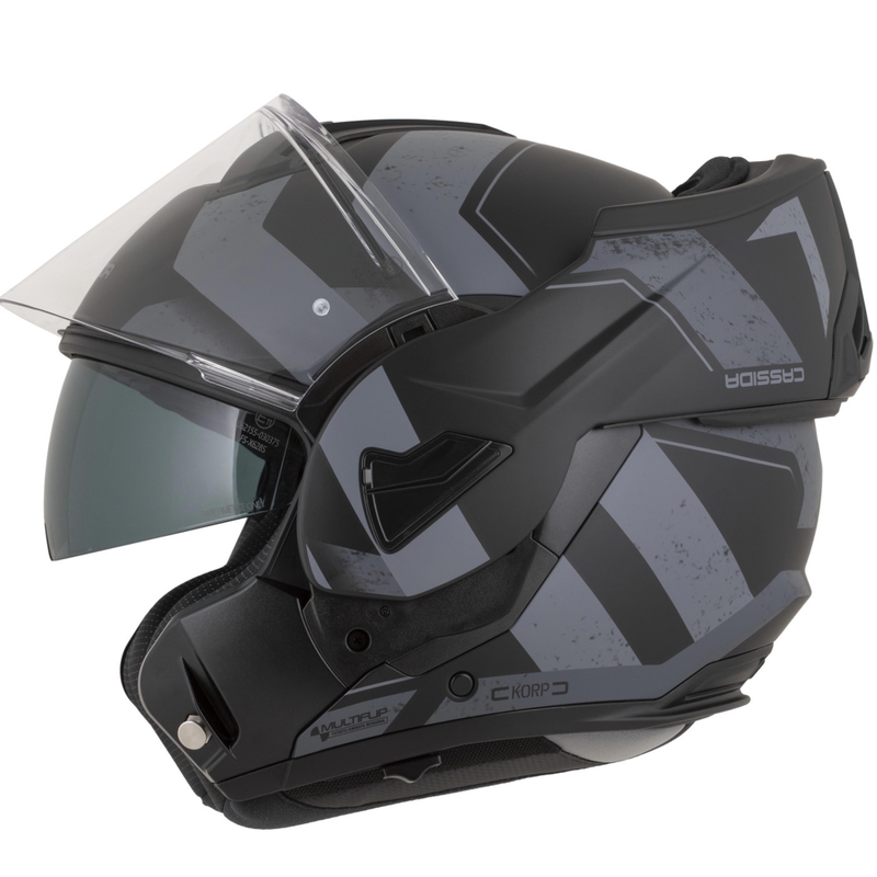 Cassida MultiFlip Korp Klapphelm für Motorräder, matt schwarz-dunkelgrau-grau