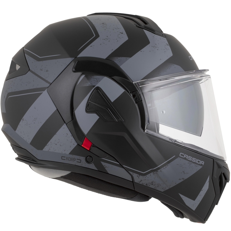 Cassida MultiFlip Korp Klapphelm für Motorräder, matt schwarz-dunkelgrau-grau