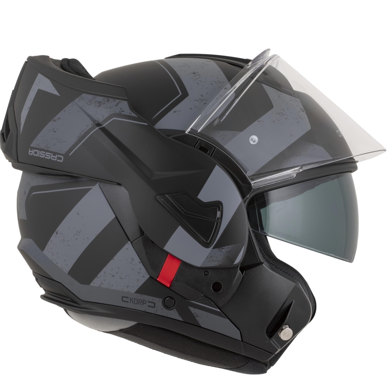 Cassida MultiFlip Korp Klapphelm für Motorräder, matt schwarz-dunkelgrau-grau