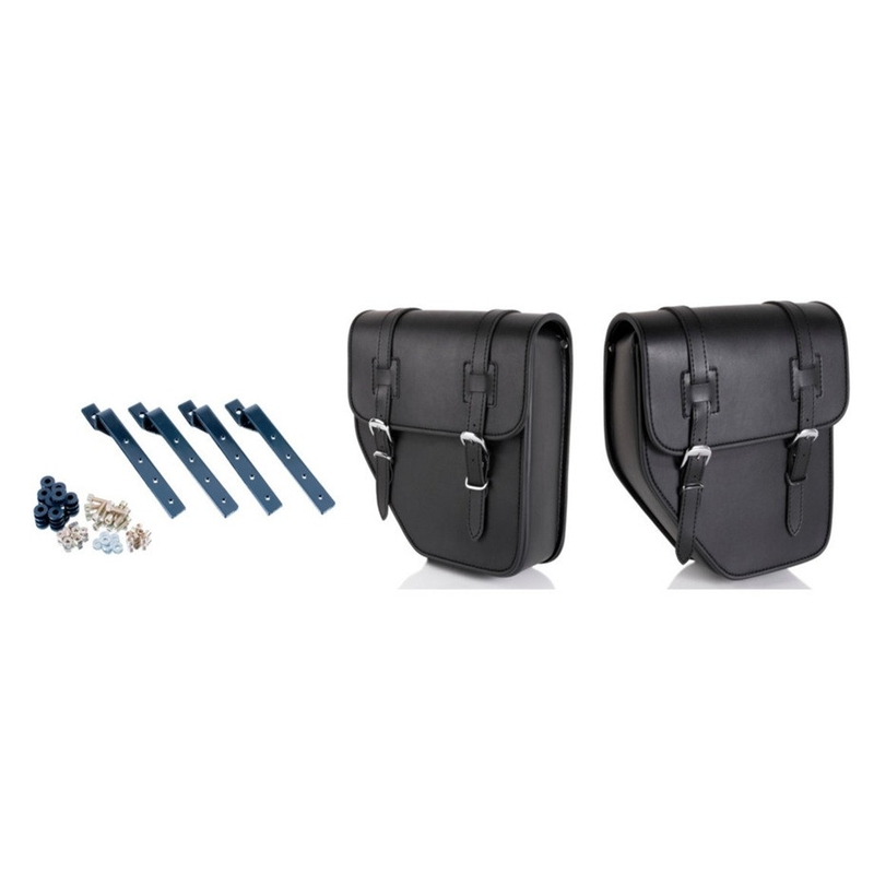 Leder-Satteltasche CUSTOMACCES schwarz pair, with side metal base + universal support