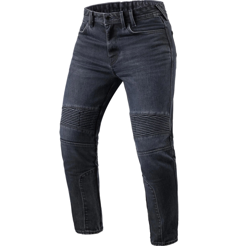 Revit Moto 2 TF Extra Cropped Motorradjeans, gewaschenes Dunkelblau-Schwarz