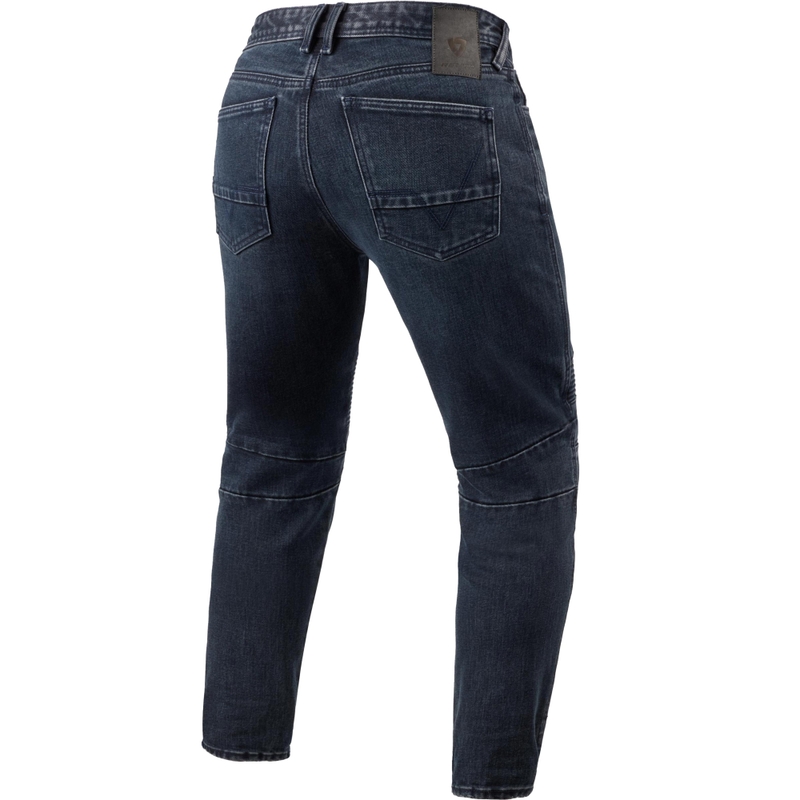 Revit Moto 2 TF Extra Cropped Motorradjeans, gewaschenes Dunkelblau-Schwarz