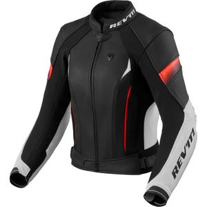Revit Xena 4 Damen-Motorradjacke aus Leder, weiß-fluoreszierend rot