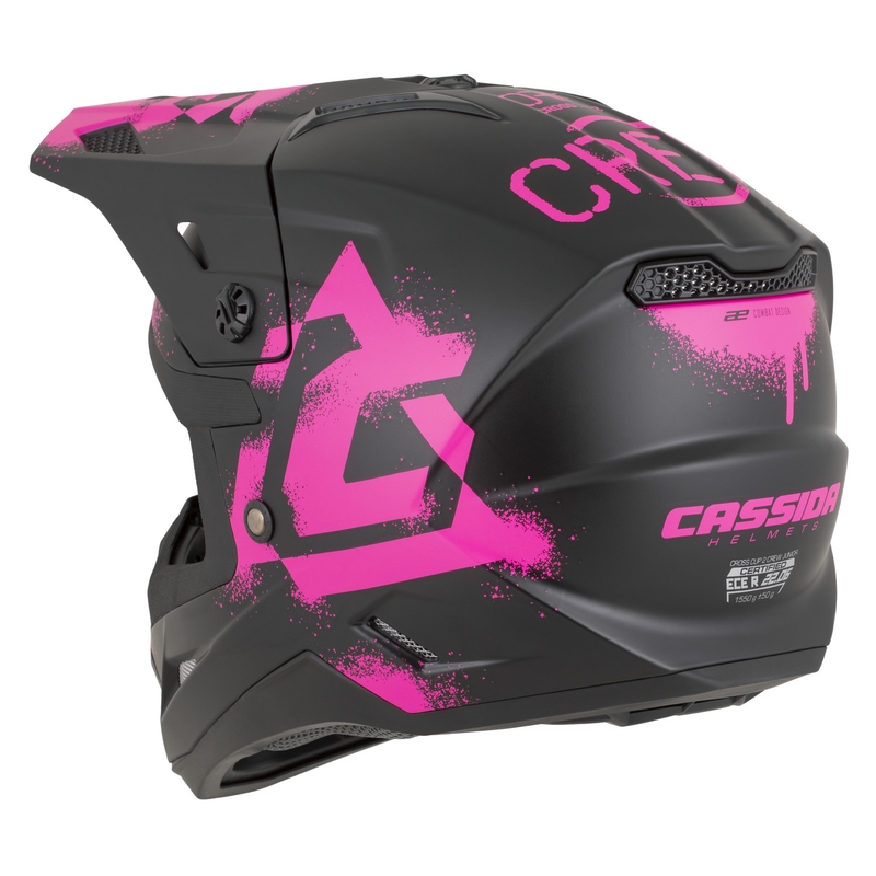 Kinder-Motocrosshelm Cassida Cross Cup 2 Crew Junior, matt schwarz-fluoreszierend pink
