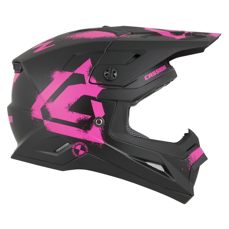 Kinder-Motocrosshelm Cassida Cross Cup 2 Crew Junior, matt schwarz-fluoreszierend pink